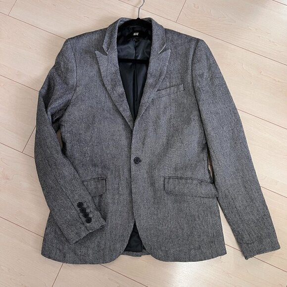 H&M Tweed Men's Blazer Grey Pinstripe Wool Blend Sz 38R - Picture 1 of 14